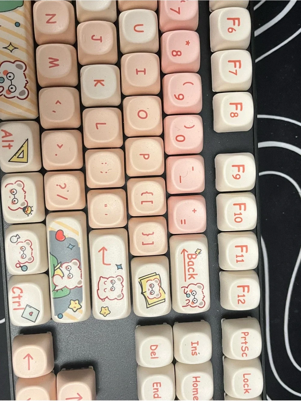 Cute Koala Pastel Pink Mechanical Keyboard with Character Keycaps